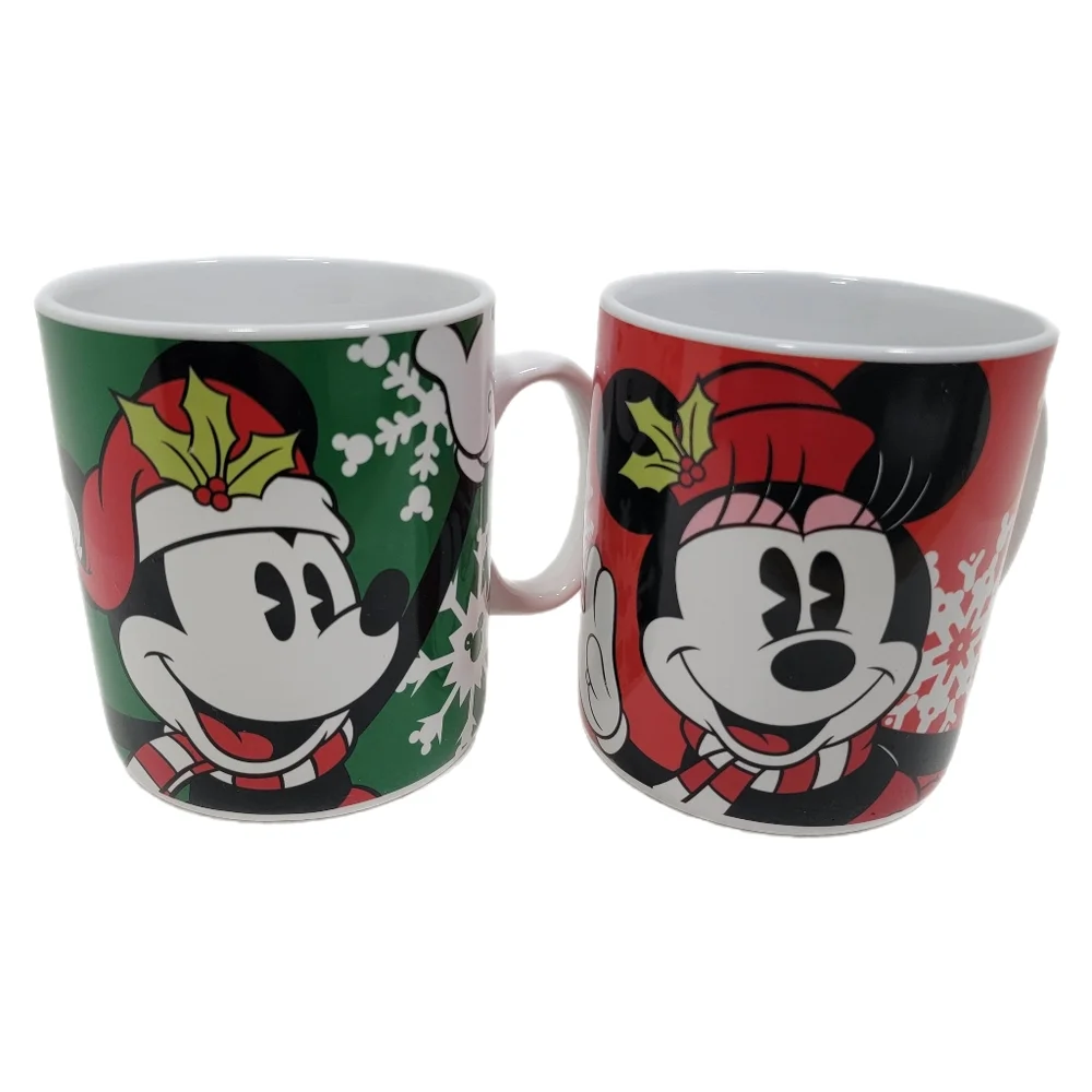 Set of 2 Disney Galerie Huge Mickey & Minnie Mouse Christmas Coffee Mugs - Picture 1 of 16